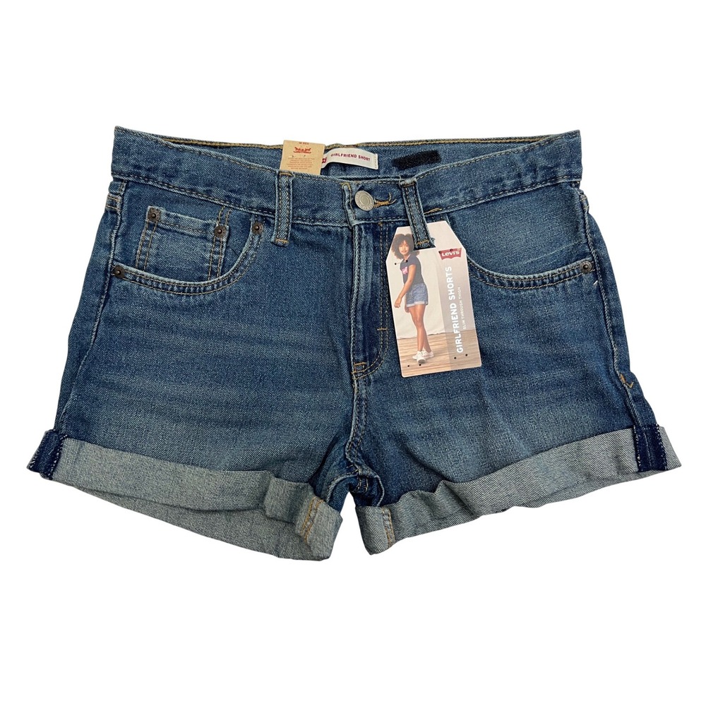 Levis Girls Girlfriend Shorts Medium Wash Denim Slim Fit Size 16 REG NWT‎